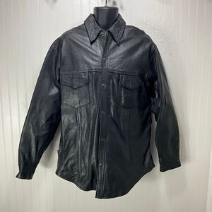 HOT LEATHERS Motorcycle Black Leather Biker Shirt